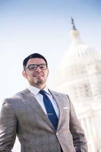 Fordham senior Kevin Flores, a former Marine embassy guard, is interning with the Congressional Hispanic Caucus in Washington, D.C., this fall. (Photo by Bill Denison)