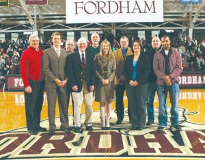 Inductees of the Fordham University Athletic Hall of Fame join established members at the Fordham-Richmond basketball game on Feb. 5. Photos courtesy of Fordham Athletics