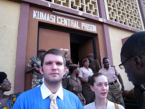 Patrick Nagler, LAW '11 and Jennifer Pope, LAW '11, tour Kumasi Central Prison.