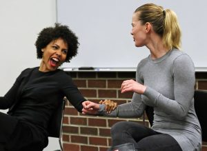 Amirah Vann, FCLC '02, and Betty Gilpin, FCLC '08, laugh about their audition experiences.