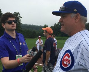 Furlong interviews Hall of Famer Ryne Sandberg in July 2017, during the National Baseball Hall of Fame Induction weekend in Cooperstown, New York.