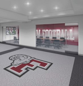 A rendering of a room for the Football Office Renovation and Improvement Project.