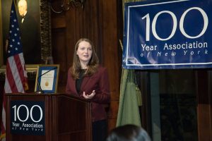 Gabelli School of Business senior Christine Phelan, a recipient of a National Merit Scholarship from Fordham and a E. Virgil Conway College Scholarship from the Hundred Year Association, thanked attendees for their generosity.
