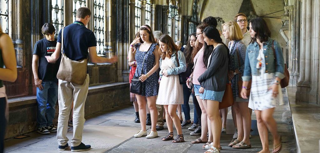 Fordham students touring the cloisters of Westminster Abbey