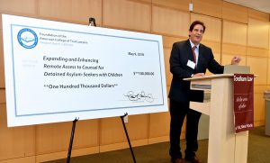 Matthew Diller, Dean of Fordham School of Law, lauded the Feerick Center and the American College of Trial Lawyers at the check presentation ceremony.