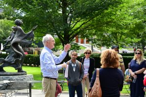 Former Fordham Law School Assistant Dean Robert J. Reilly leads a walking tour of the Rose Hill campus.