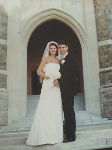 Gonzalez and his wife, Anne, on the steps of Keating on their wedding day