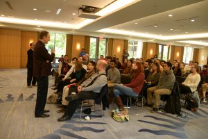  Martin Hellman speaks to a group of students at the Rose Hill campus