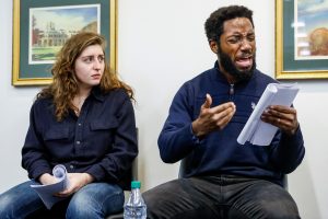 Actors Marjolaine Goldsmith and Chinaza Uche read selections from Sophocles fifth-century play Ajax.