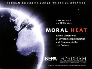 Poster for Moral Heat conference, with an illustration of the globe.