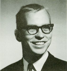 black and white head shot of Jack Kawa from the 1965 yearbook Maroon