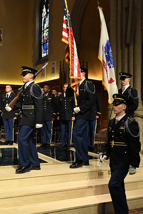Posting of the Colors during Fordham's 2019 ROTC commissioning ceremony