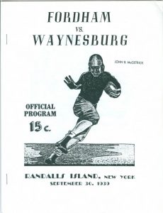 Program cover of the first live televised broadcast of a football game: Fordham versus Waynesburg College, September 30, 1939.