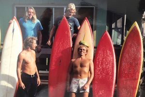 Bob Mignogna, bottom middle, with friends on Oahu’s North Shore in 1973.